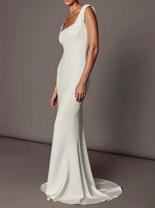 Holker silk crepe wedding dress with cap sleeves and an open back