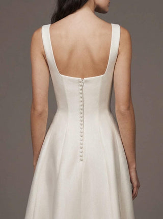 Alnwick silk faille A-line wedding dress with a square neckline and wide straps
