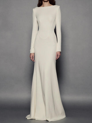 Ashcombe silk cady wedding dress with a fitted skirt and a covered button back