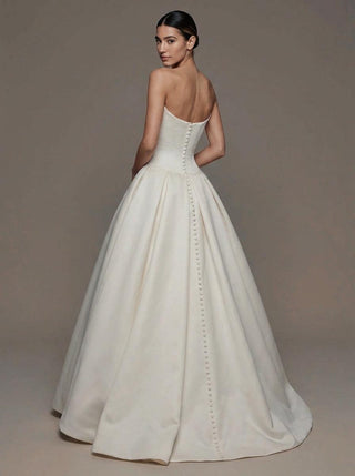 Vivienne duchess satin ballgown wedding dress with a strapless scoop neckline and a boned bodice
