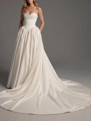 Stirling duchess satin ballgown wedding dress with a strapless sweetheart neckline and a pointed waist