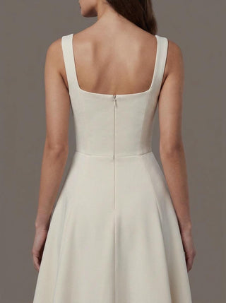 Seville stretch crepe wedding dress with wide straps and a minimal skirt