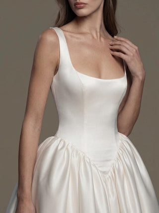 Verity duchess satin ballgown wedding dress with a scoop neck and wide straps
