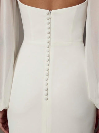 Allegra stretch crepe wedding dress with a sweetheart neckline and a high front slit