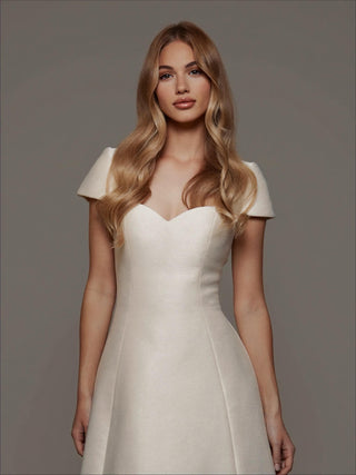 The Hatfield silk faille A-line wedding dress with sweetheart neckline and cap sleeves, made-to-measure by Sylk Atelier