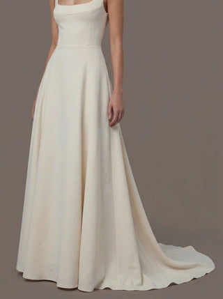Seville stretch crepe wedding dress with wide straps and a minimal skirt