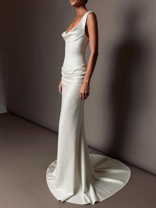 Thea silk satin wedding dress with a visible corset and an open back