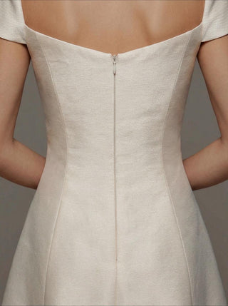 Made-to-measure Hatfield A-line in silk faille with a sweetheart neckline and a clean skirt