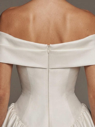 Ottoline silk mikado ballgown wedding dress with an off-shoulder portrait collar and a pointed waist