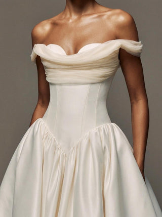 The Wilderness silk organza and duchess satin off shoulder cathedral ballgown, made-to-measure by Sylk Atelier