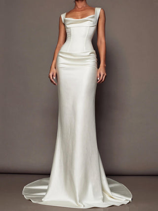 Thea silk satin wedding dress with a visible corset and an open back