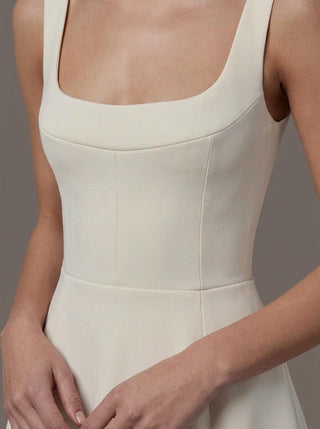 Seville stretch crepe A-line wedding dress with a square neckline and wide straps